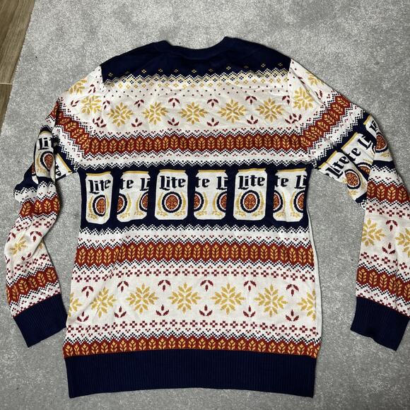 Miller Lite Sweater Mens Medium Fair Isle Geometric Christmas Drinking Beer - Picture 7 of 7